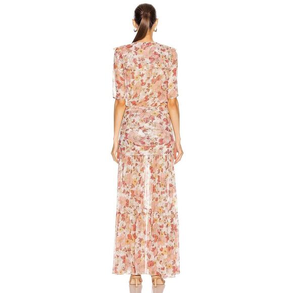 NWT Veronica Beard Floral Short Sleeve Ruffle Mick Maxi Dress Sz 2 Melon #2J421 - Picture 4 of 14